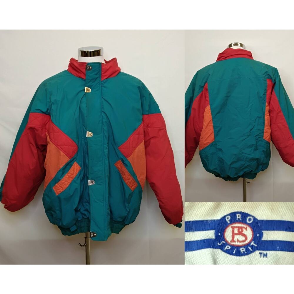 Pro Spirit Ski Jacket Men's XLT Teal and Red Vintage Winter Torn Pocket #J5532